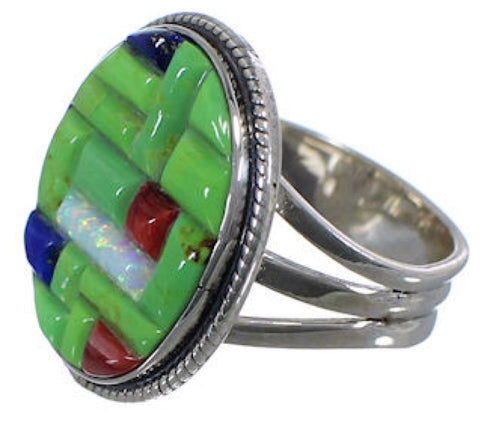 Silver Mojave Turquoise Multicolor Ring Size 6-3/4 Jewelry NS43874